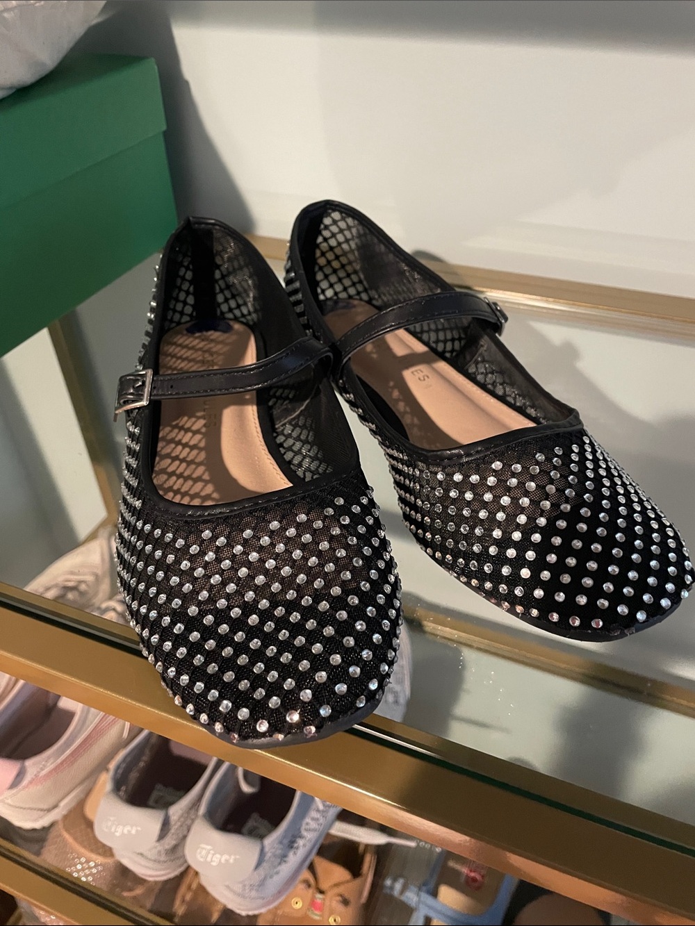 Black Studded Mary Jane Flats for Women
